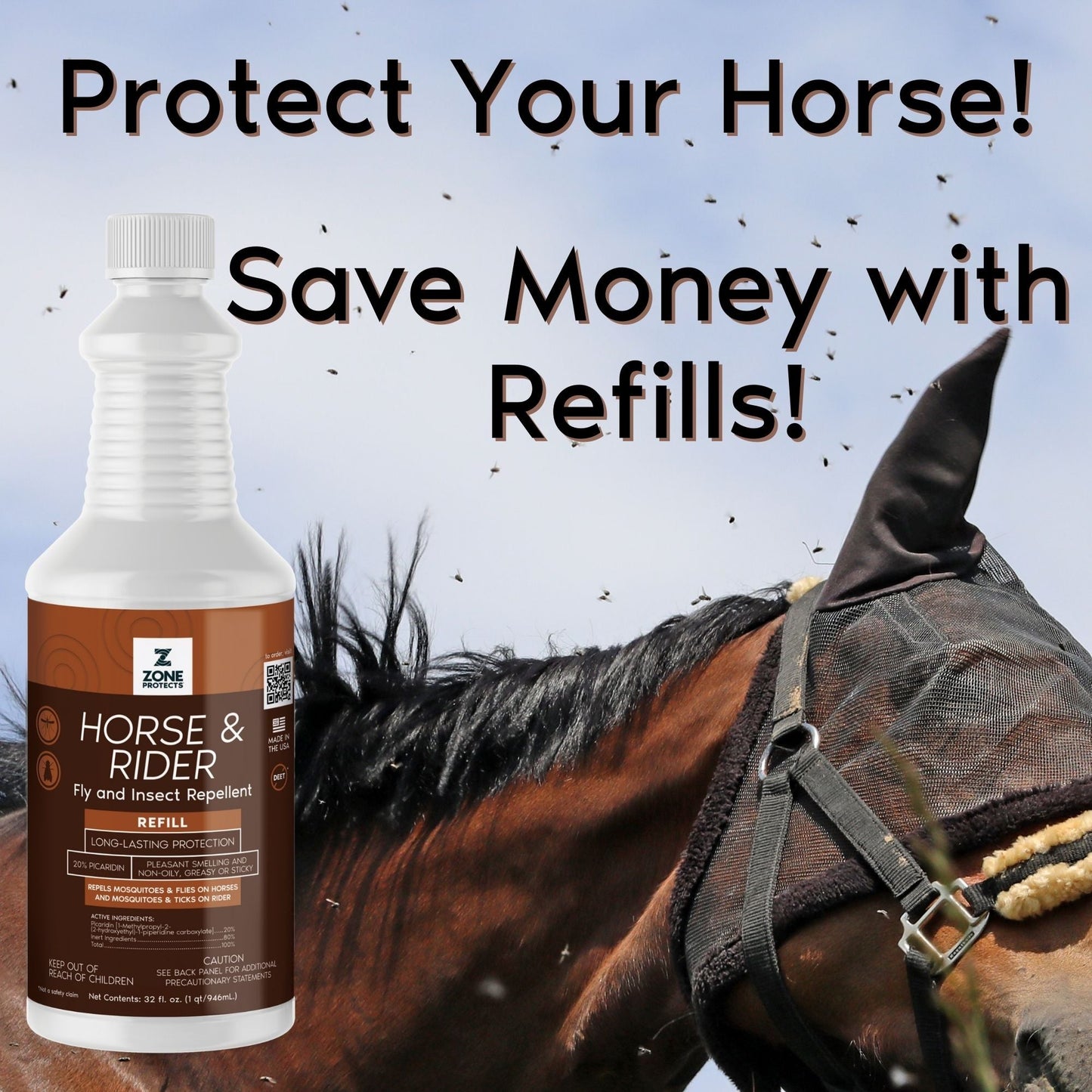 Zone Protects Horse & Rider Fly & Insect Repellent Refill, 32oz