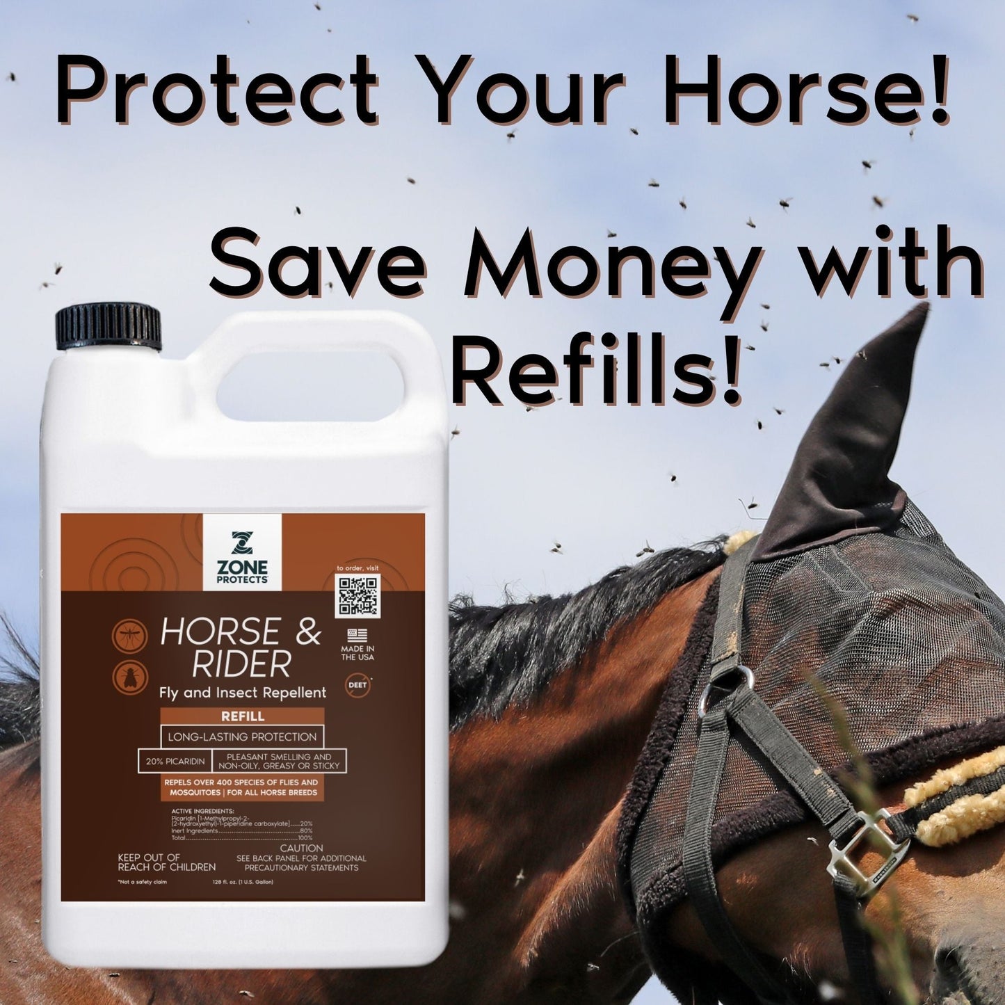 Zone Protects Horse & Rider Fly & Insect Repellent, Gallon Refill