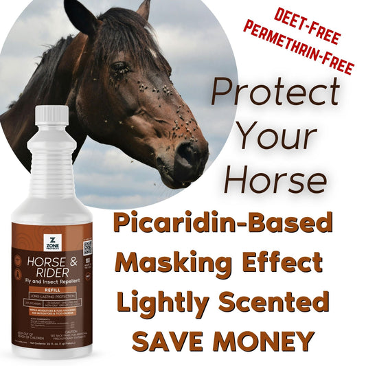 Zone Protects Horse & Rider Fly & Insect Repellent Spray-Refill, 32oz Bundle