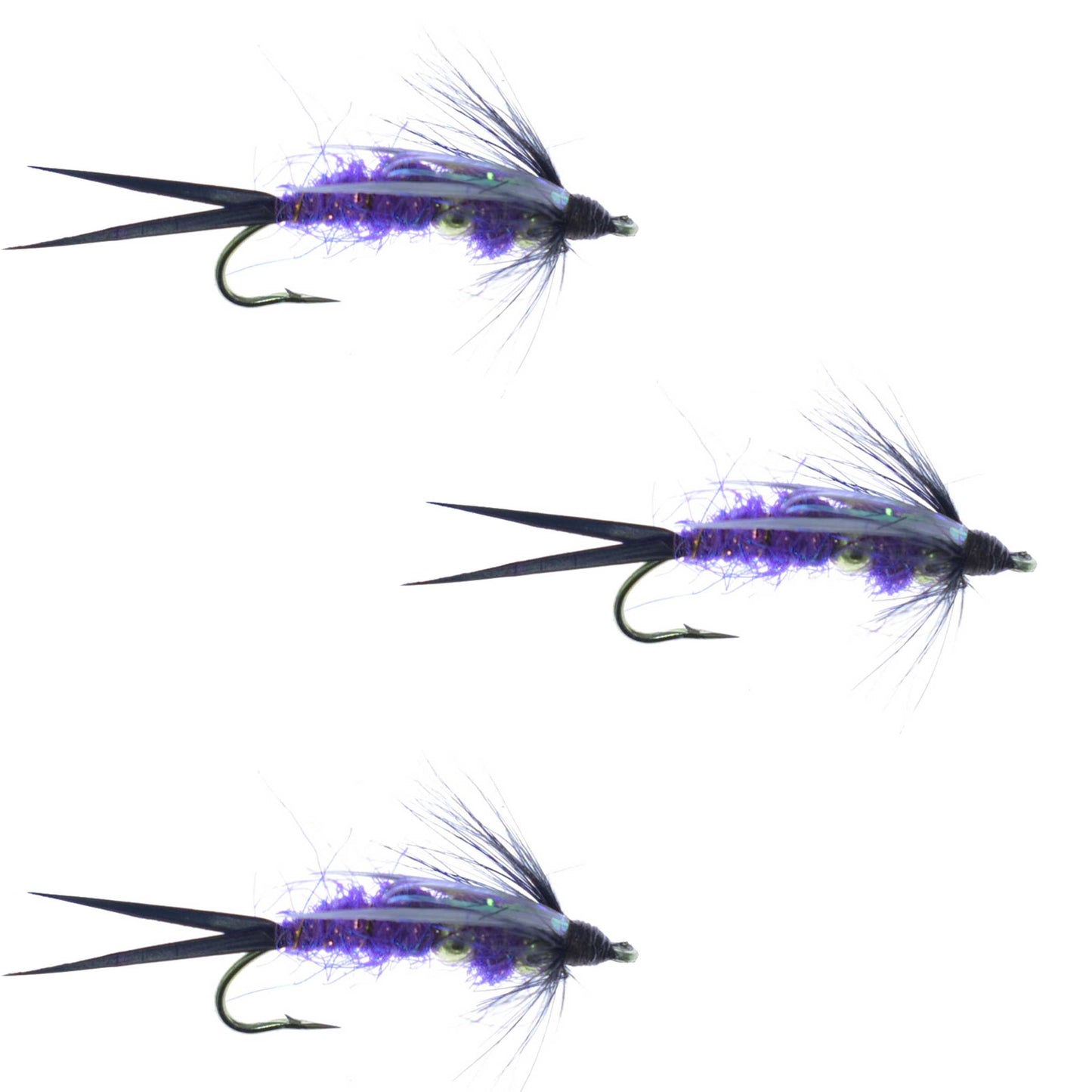 The Fly Fishing Place 3 Pack Double Bead Purple Psycho Prince Nymph Fly - Size 8