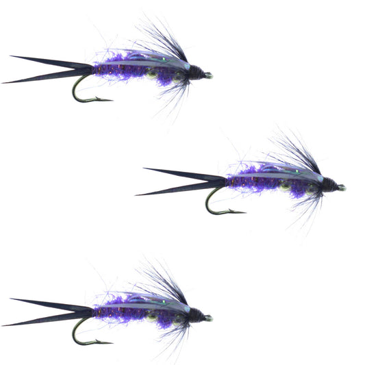 The Fly Fishing Place 3 Pack Double Bead Purple Psycho Prince Nymph Fly - Size 10