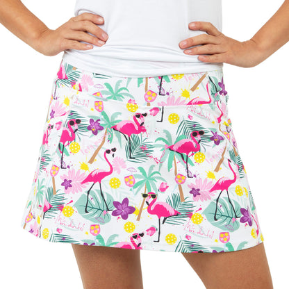 Queen of the Court White Pickleball and Flamingos Endurance 15" Skirt