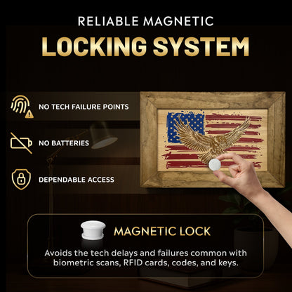 Bellewood Designs - Bald Eagle & American Flag Patriotic Decorative Wall-Mounted Secure Gun Cabinet