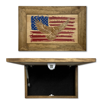 Bellewood Designs - Bald Eagle & American Flag Patriotic Decorative Wall-Mounted Secure Gun Cabinet