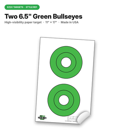 25 EZ2C Targets RD1: Two 6.5" Bullseyes Shooting Paper Targets 11"x17" Pad of 25 USA MADE