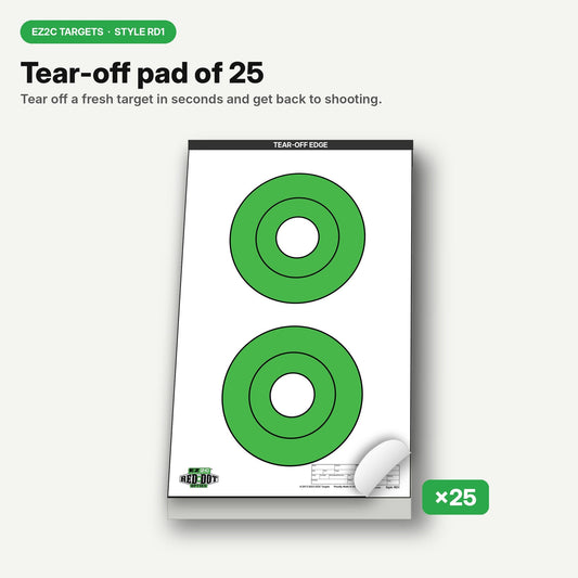25 EZ2C Targets RD1: Two 6.5" Bullseyes Shooting Paper Targets 11"x17" Pad of 25 USA MADE