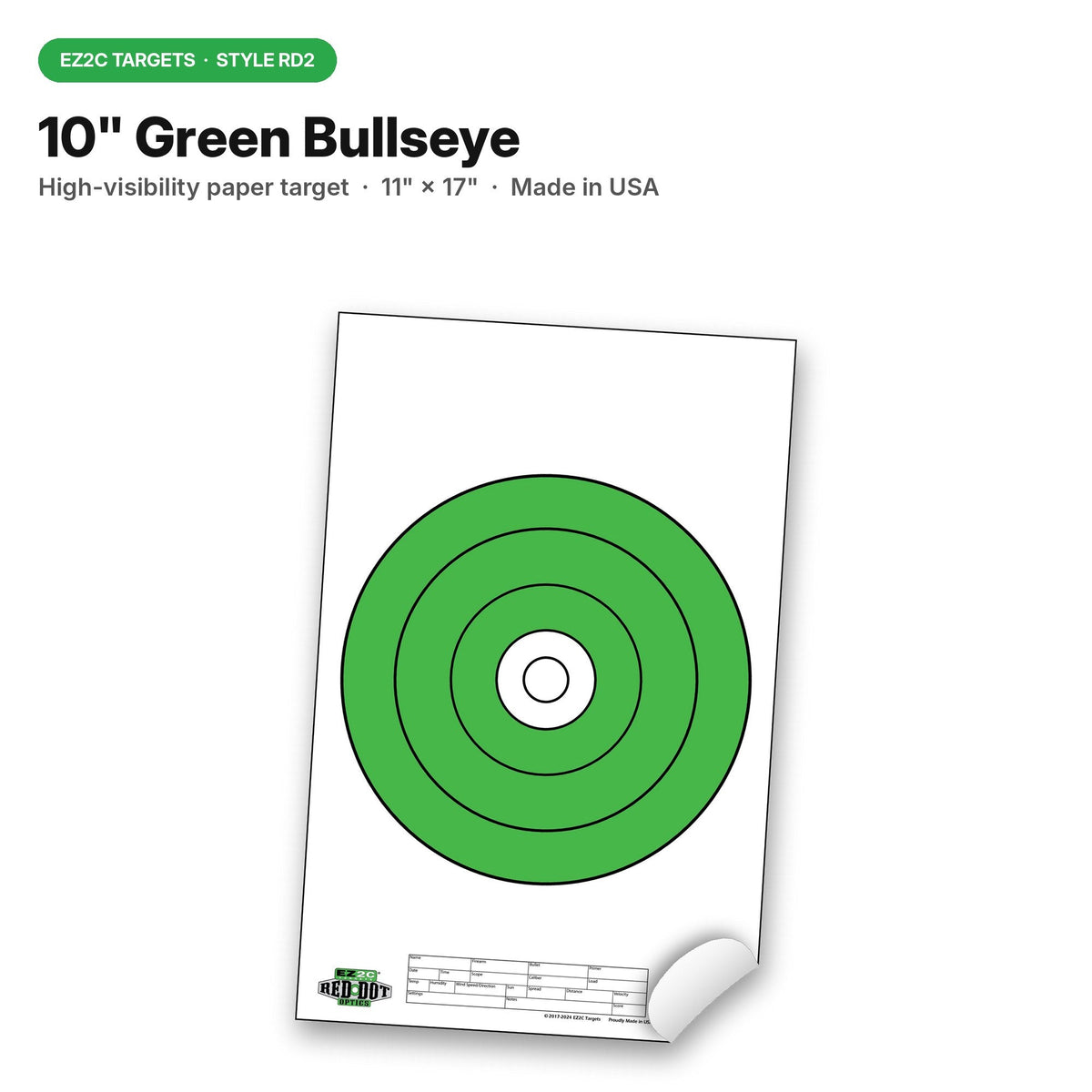 25 EZ2C Targets RD2: USA Made 10" Bullseye Pad of 25 Shooting Paper Targets 11"x17"