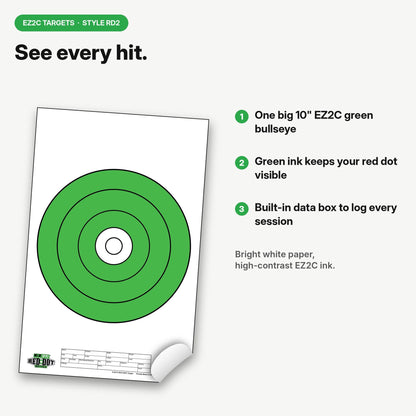 25 EZ2C Targets RD2: USA Made 10" Bullseye Pad of 25 Shooting Paper Targets 11"x17"