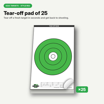 25 EZ2C Targets RD2: USA Made 10" Bullseye Pad of 25 Shooting Paper Targets 11"x17"