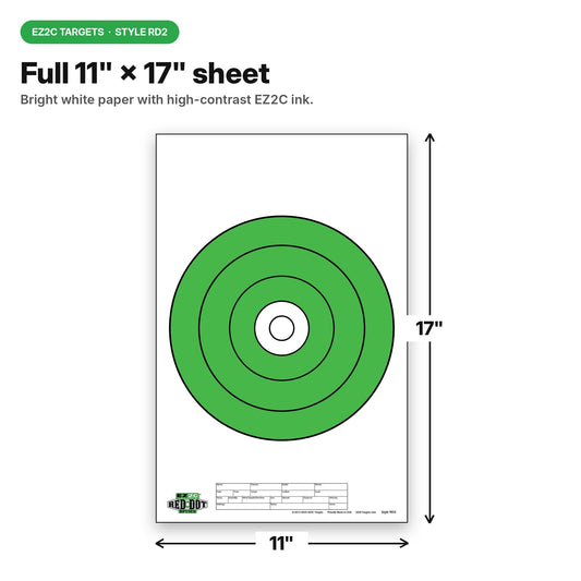 25 EZ2C Targets RD2: USA Made 10" Bullseye Pad of 25 Shooting Paper Targets 11"x17"