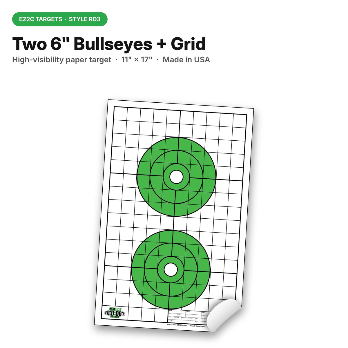 EZ2C Targets RD3: Two 6" Bullseyes Paper Targets 11"x17" USA Made