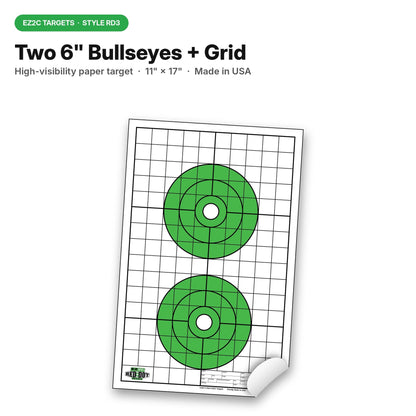EZ2C Targets RD3: Two 6" Bullseyes Paper Targets 11"x17" USA Made