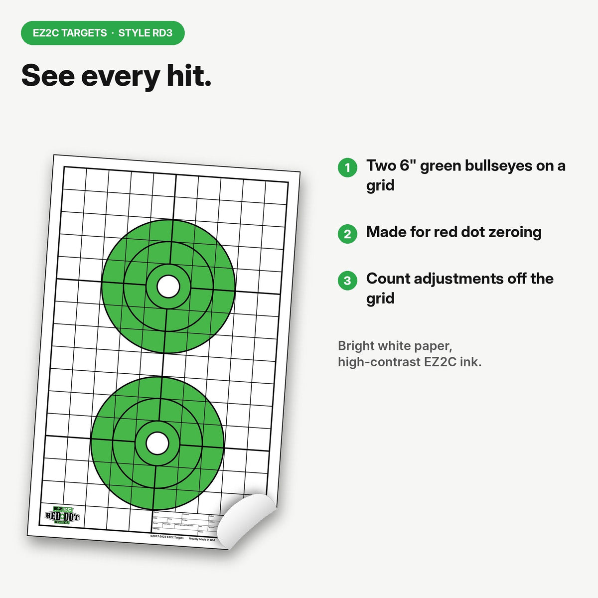 EZ2C Targets RD3: Two 6" Bullseyes Paper Targets 11"x17" USA Made