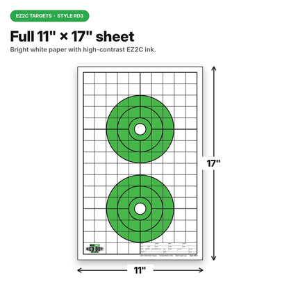 EZ2C Targets RD3: Two 6" Bullseyes Paper Targets 11"x17" USA Made