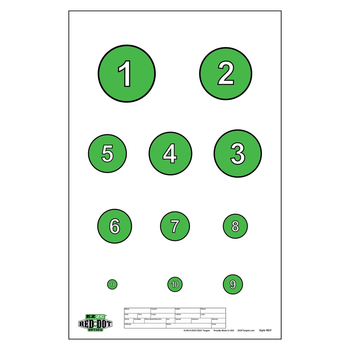 25 EZ2C Targets RD7 Reducing Circles Paper Shooting Targets USA Made 11"x17" Pad of 25