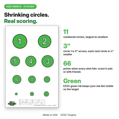 EZ2C Targets #20/RD7: Reducing Circles Paper Shooting Targets 11"x17" USA Made