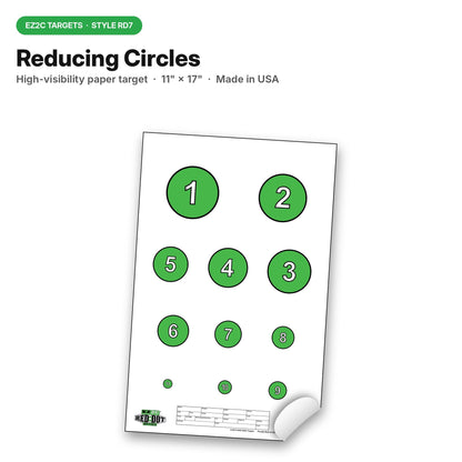 25 EZ2C Targets RD7 Reducing Circles Paper Shooting Targets USA Made 11"x17" Pad of 25