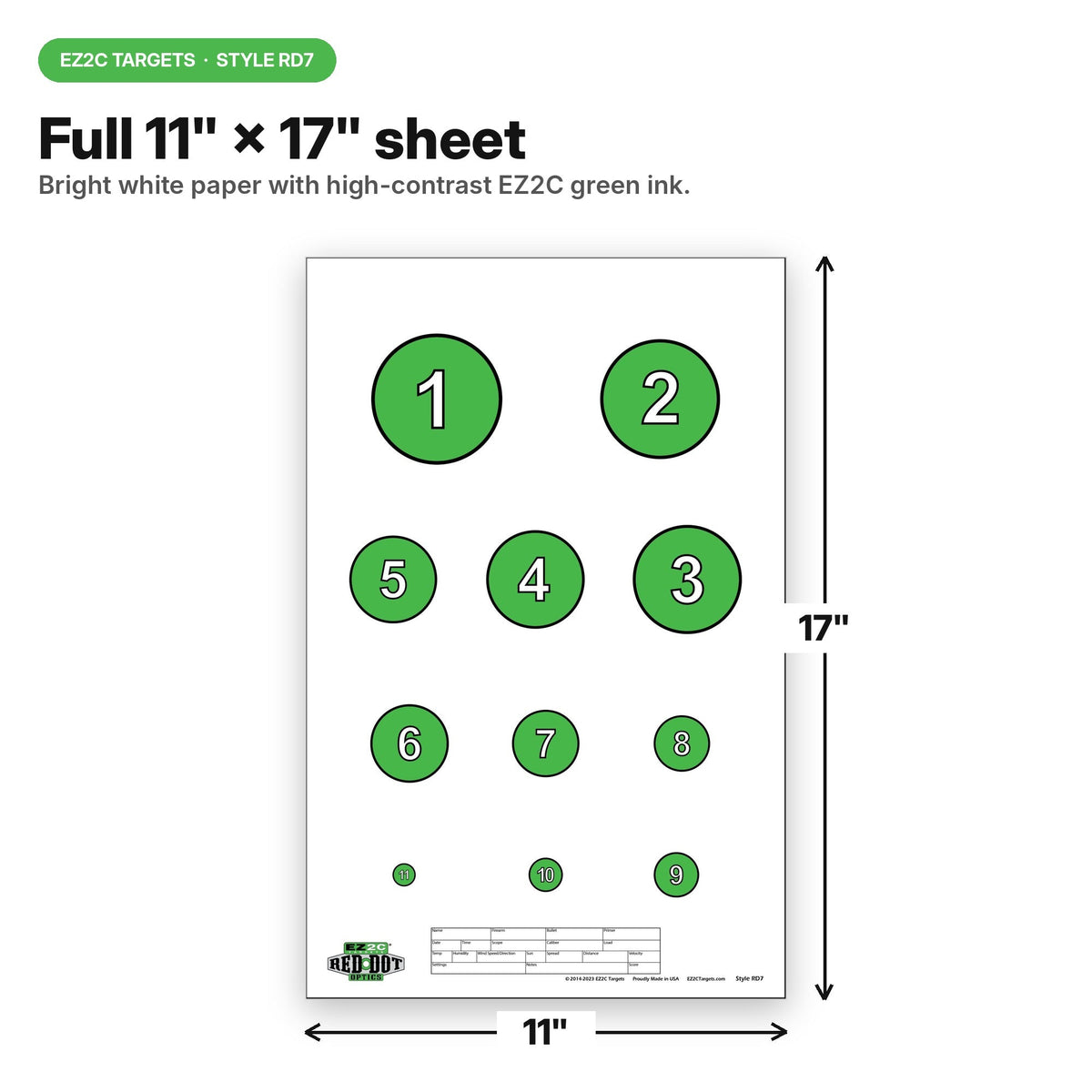 EZ2C Targets #20/RD7: Reducing Circles Paper Shooting Targets 11"x17" USA Made