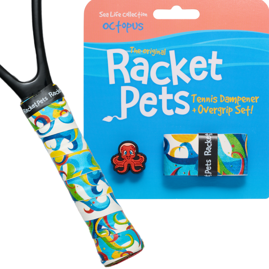 Racket Pets Octopus Tennis Overgrip Tape and Matching Shock Absorbing Dampener for Tennis Racket
