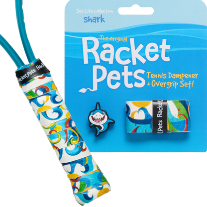 Racket Pets Shark Tennis Overgrip Tape and Matching Shock Absorbing Dampener for Tennis Racket