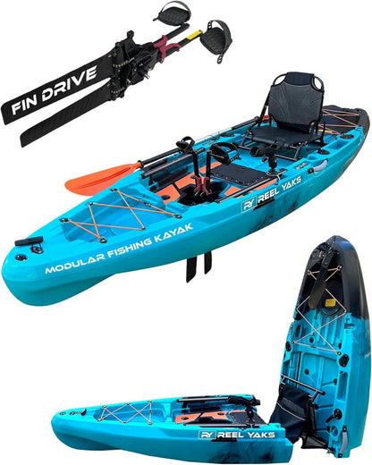 ReelYaks 10.8ft Rapido Modular Fin Drive Pedal Fishing Kayak | 440lbs Capacity | 2 Piece