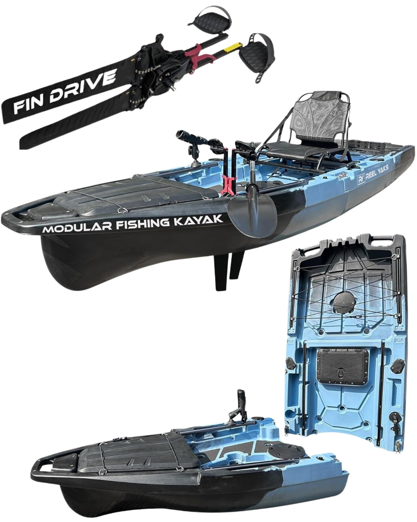 ReelYaks 10ft Recon Modular Fin Drive Pedal Fishing Kayak | 430lbs Capacity | 2 Piece