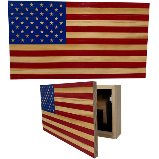 Bellewood Designs - American Flag Decorative & Secure Wall-Mounted Gun Cabinet (Red & Blue)
