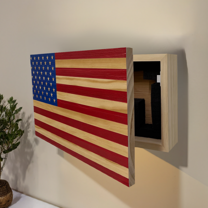 Bellewood Designs - American Flag Decorative & Secure Wall-Mounted Gun Cabinet (Red & Blue)