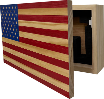 Bellewood Designs - American Flag Decorative & Secure Wall-Mounted Gun Cabinet (Red & Blue)