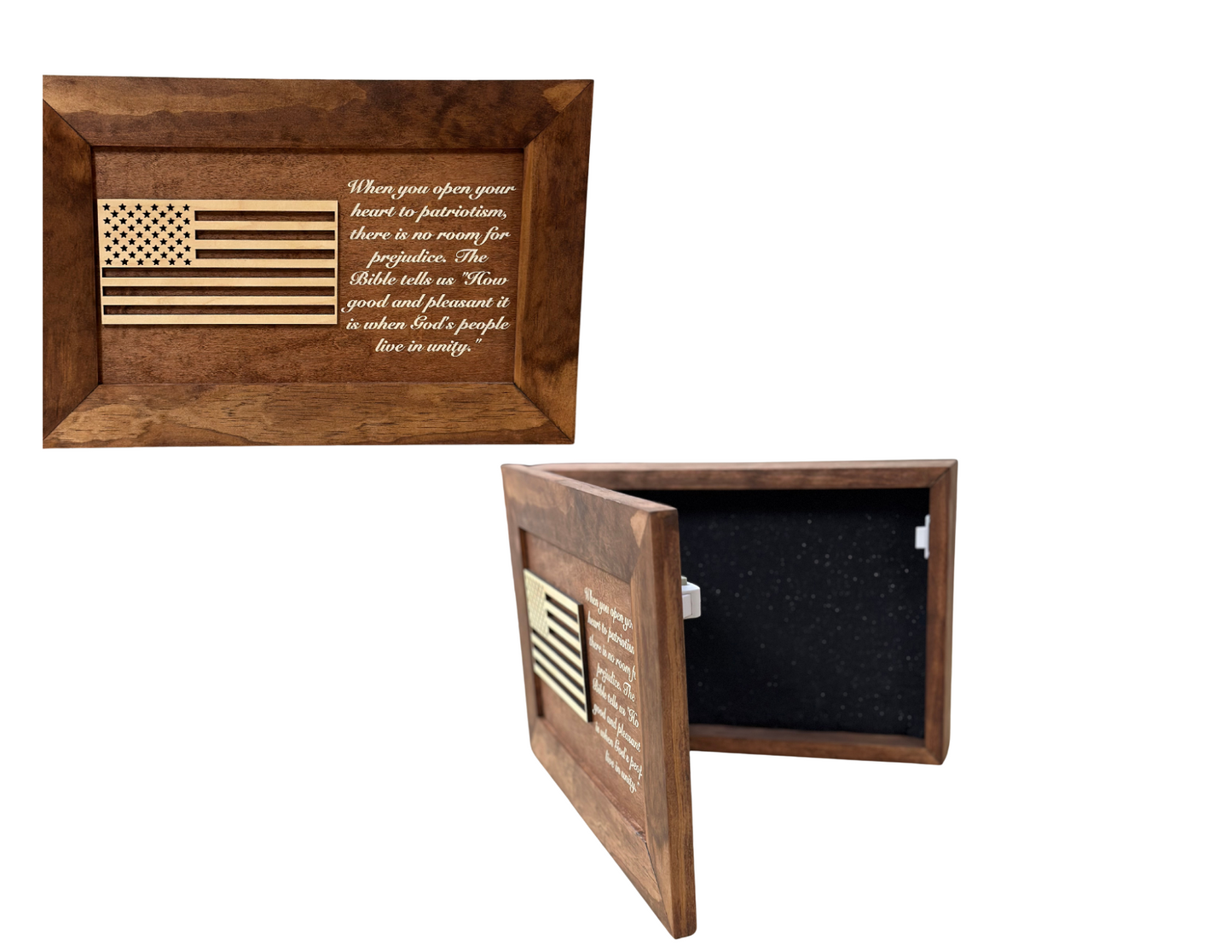 Bellewood Designs - American Flag Decorative Wall-Mounted Gun Cabinet (Red Oak )