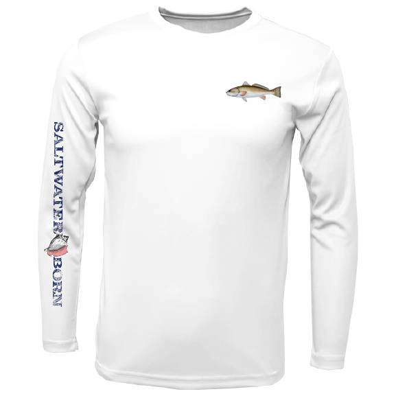 Saltwater Born Redfish on Chest Long Sleeve UPF 50+ Dry-Fit Shirt