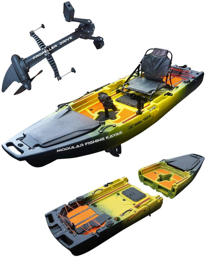 ReelYaks 9.8ft Rocket Propeller Drive Modular Pedal Fishing Kayak | 400lbs Capacity | 2 Piece