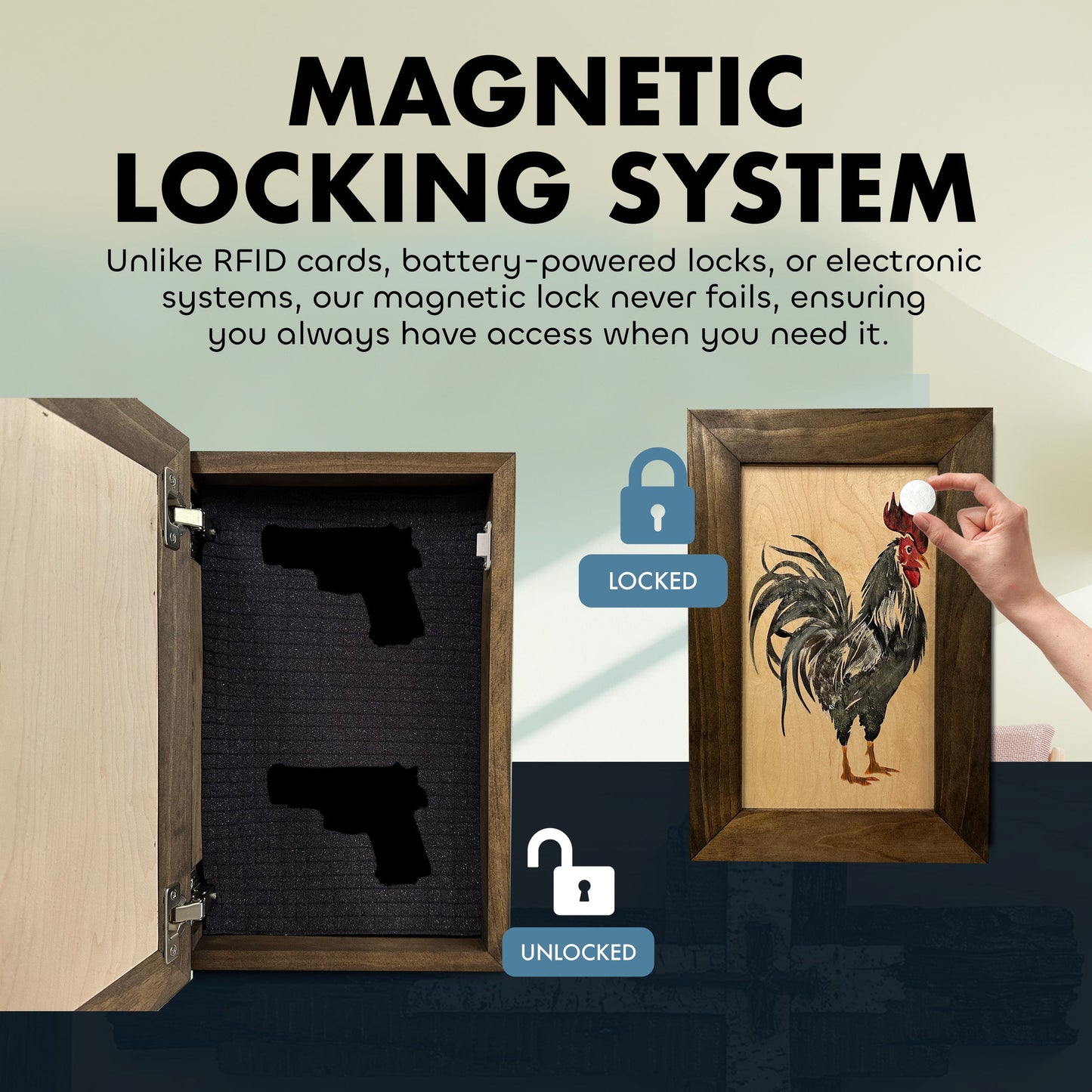 Bellewood Designs - Hidden Gun Cabinet Farmhouse Rooster