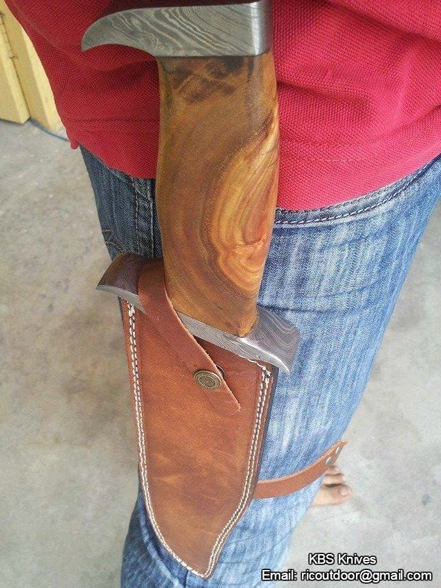 KBS Knives Rambo Knife – Handmade 17" Damascus Steel Blade with Blood Groove & Rosewood Handle