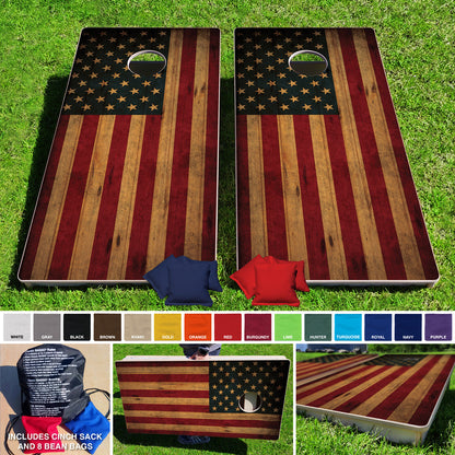 Baggo Rough American Flag Pro Style Cornhole Bean Bag Toss Game 24x48 with 8 Regulation 16oz Bags
