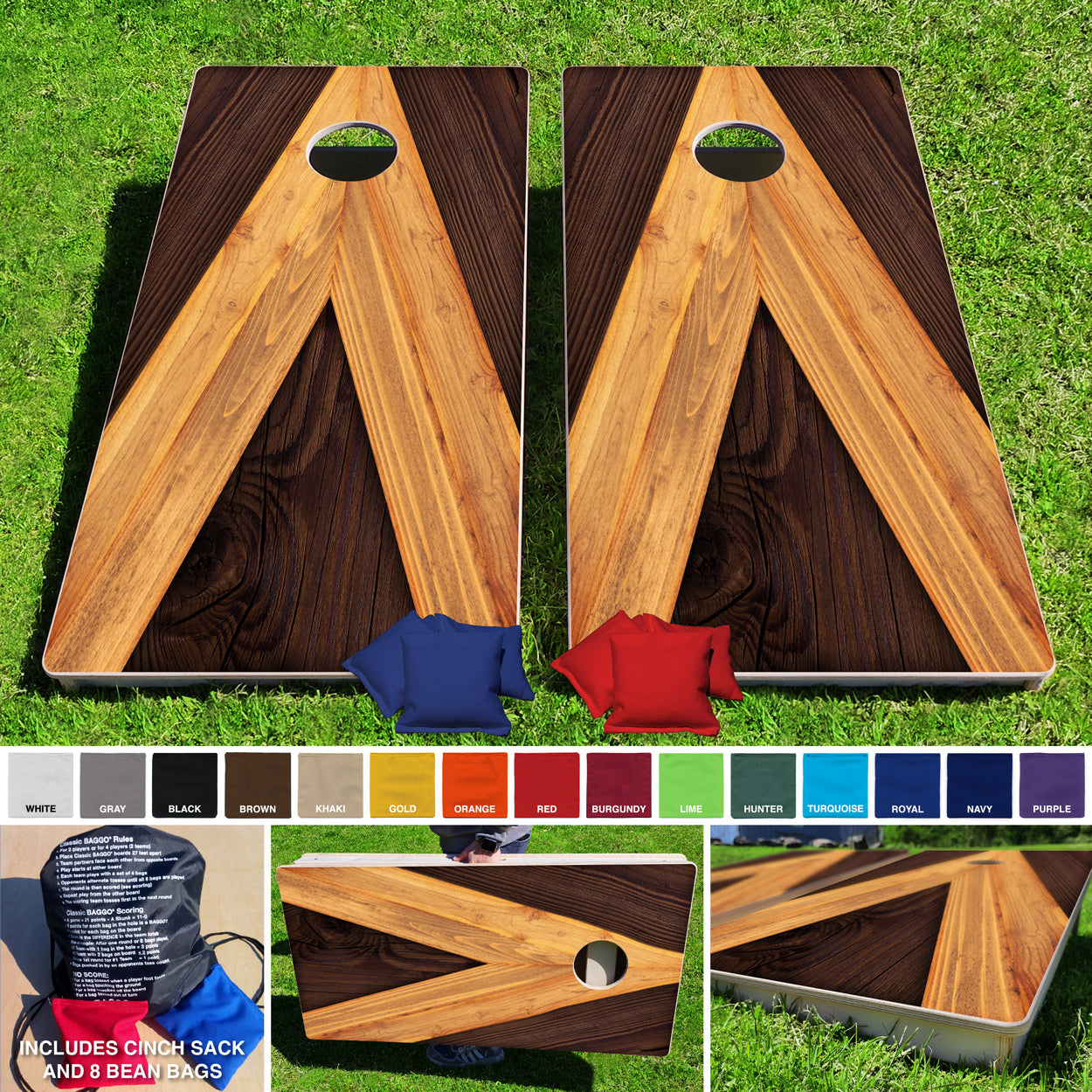 Baggo Rustic A Frame Pro Style Cornhole Bean Bag Toss Game 24x48 with 8 Regulation 16oz Bags
