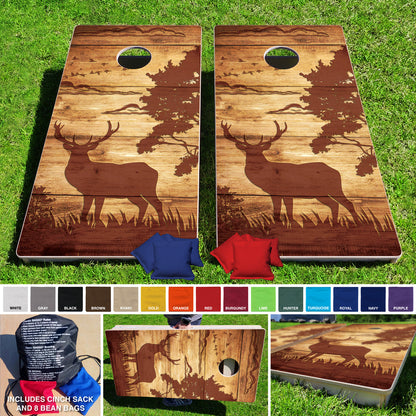 Baggo Rustic Deer Pro Style Cornhole Bean Bag Toss Game 24x48 with 8 Regulation 16oz Bags