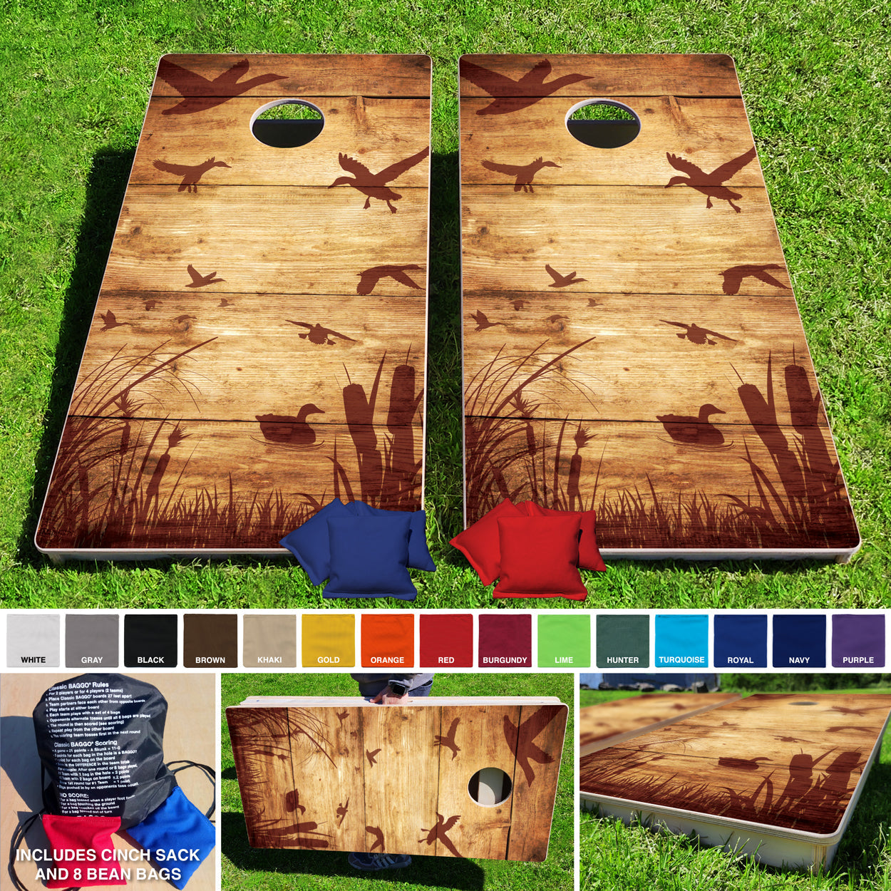 Baggo Rustic Duck Hunting Pro Style Cornhole Bean Bag Toss Game 24x48 with 8 Regulation 16oz Bags