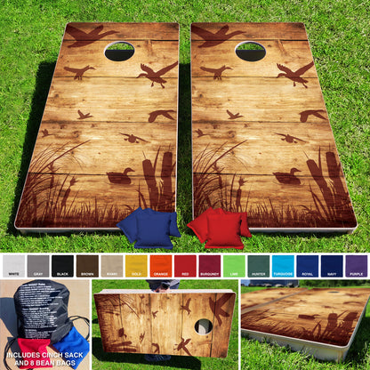 Baggo Rustic Duck Hunting Pro Style Cornhole Bean Bag Toss Game 24x48 with 8 Regulation 16oz Bags