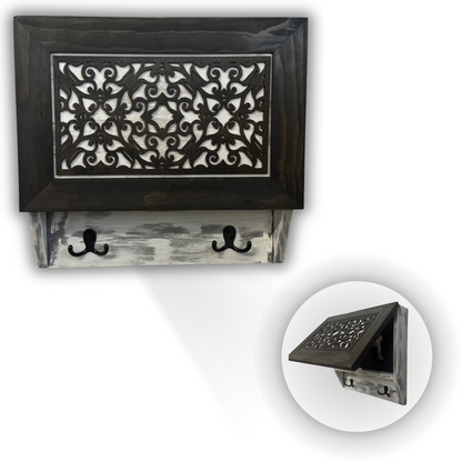 Bellewood Designs - Rustic Diamond Hidden Gun Cabinet – Ornate Concealment Coat Rack with Multi-Purpose Hooks