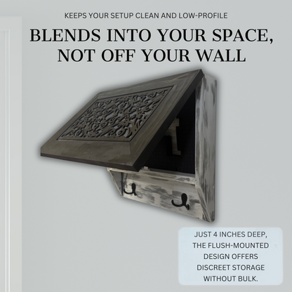 Bellewood Designs - Rustic Diamond Hidden Gun Cabinet – Ornate Concealment Coat Rack with Multi-Purpose Hooks