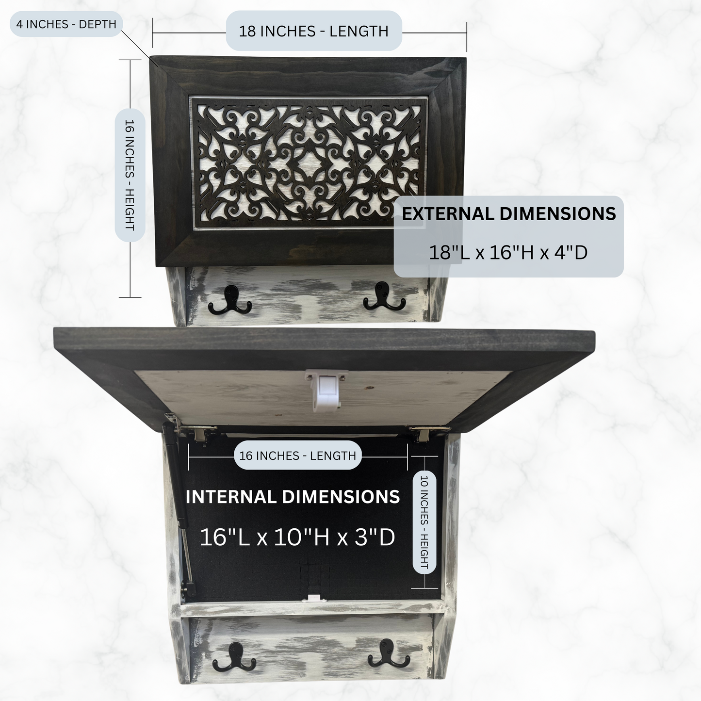 Bellewood Designs - Rustic Diamond Hidden Gun Cabinet – Ornate Concealment Coat Rack with Multi-Purpose Hooks