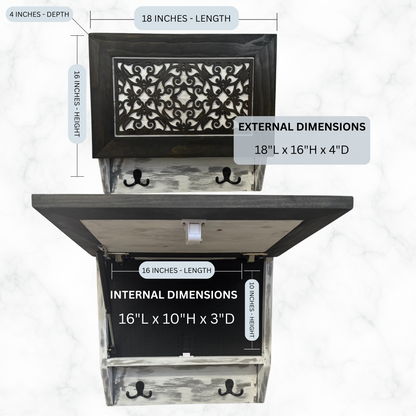 Bellewood Designs - Rustic Diamond Hidden Gun Cabinet – Ornate Concealment Coat Rack with Multi-Purpose Hooks