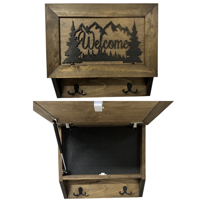 Bellewood Designs - Rustic Mountain Welcome Wall-Mounted Gun Cabinet – Concealed Lockable Storage for Your Home