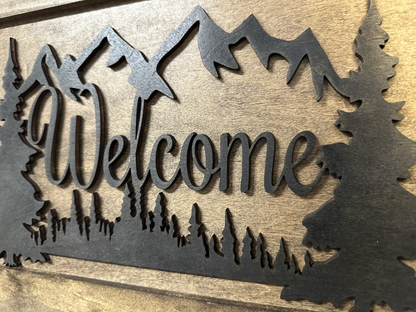 Bellewood Designs - Rustic Mountain Welcome Wall-Mounted Gun Cabinet – Concealed Lockable Storage for Your Home