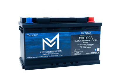 Monster Marine Lithium 1300CCA 120Ah Dual Purpose Bluetooth Cranking Lithium "Scorpion" - Bluetooth - MML-13C120B