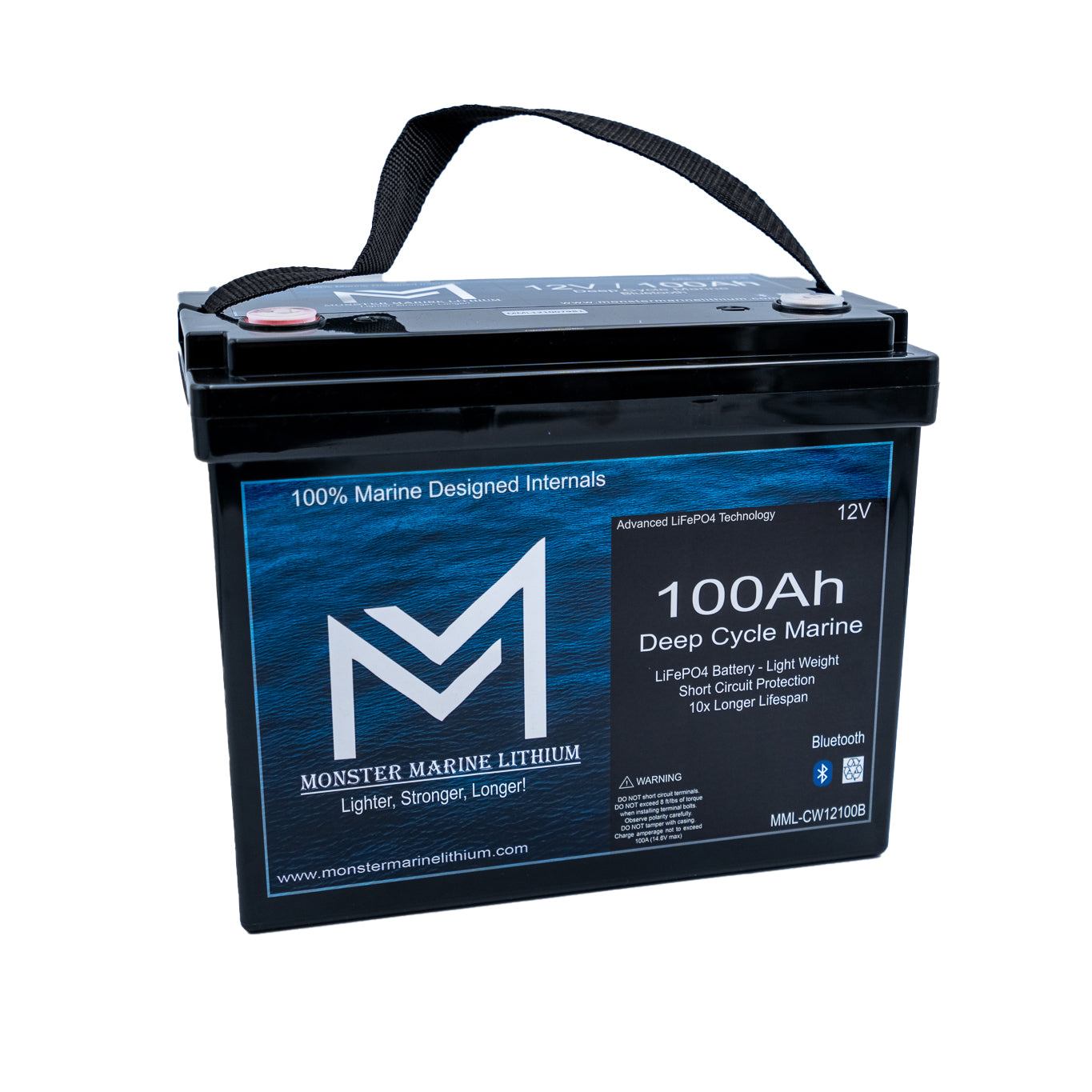 Monster Marine Lithium 12v 100Ah Slim Series Bluetooth Deep Cycle Lithium Marine Battery Group 24