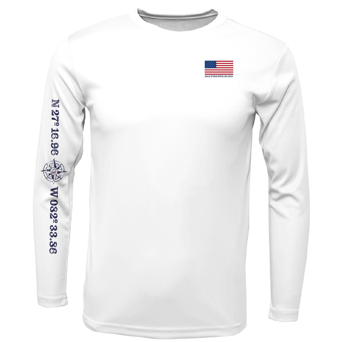 Siesta Key American Flag On Chest Long Sleeve UPF 50+ Dry-Fit Shirt