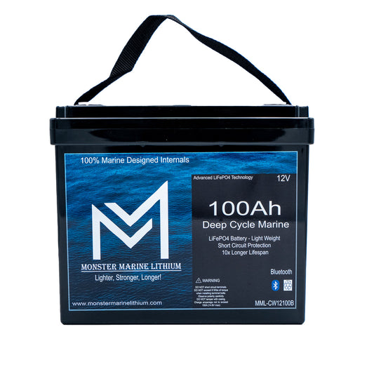 Monster Marine Lithium 12v 100Ah Slim Series Bluetooth Deep Cycle Lithium Marine Battery Group 24
