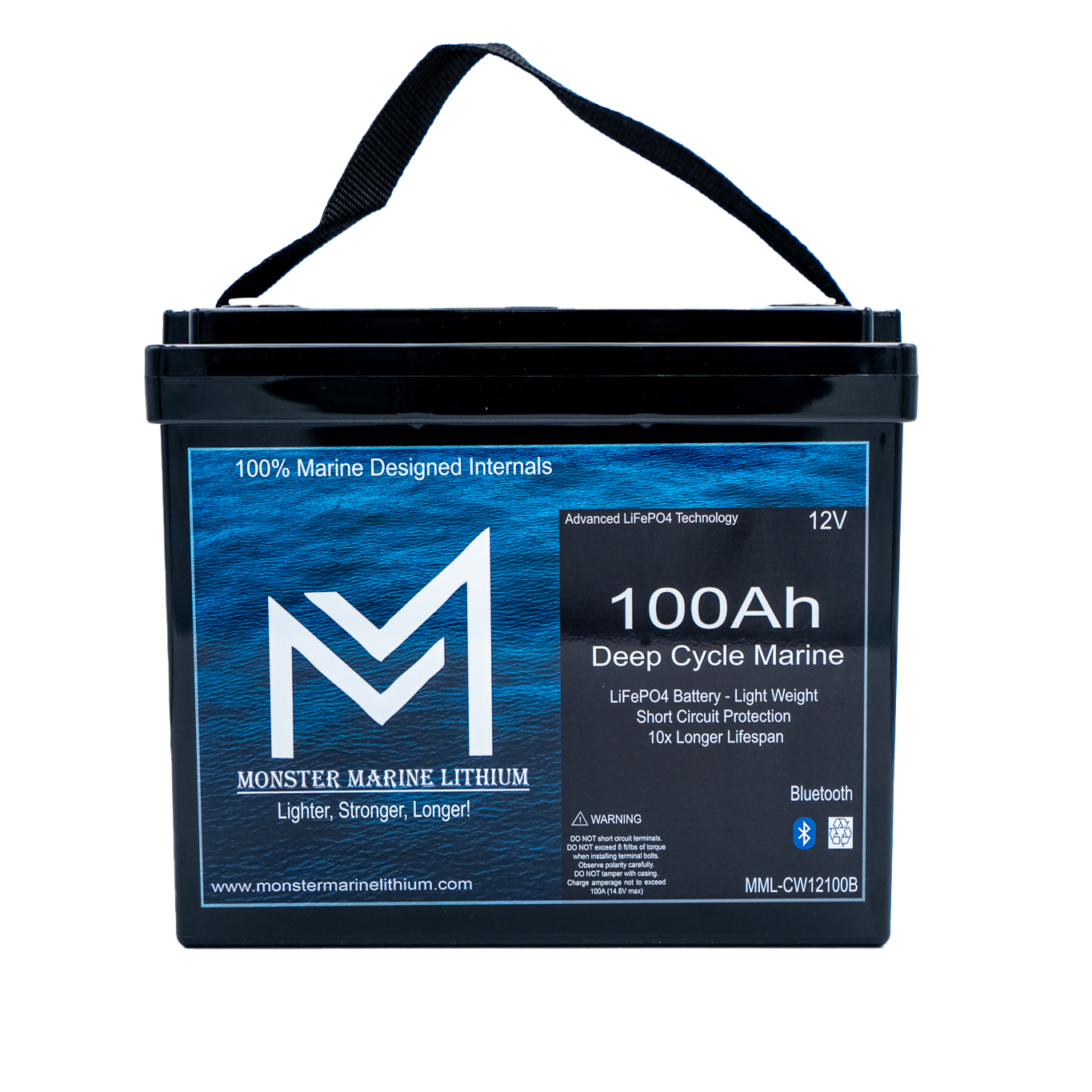 Monster Marine Lithium 12v 100Ah Slim Series Bluetooth Deep Cycle Lithium Marine Battery Group 24